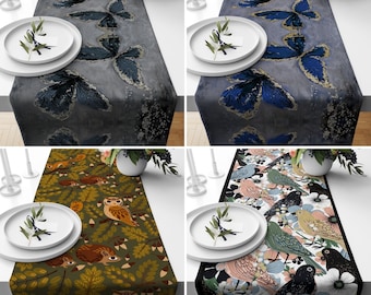 Tafelloper vlinders en vogels, tafelloper uil en egel patroon tafelloper, tafelkleed dier design, decor keukentafel, decor eetkamer