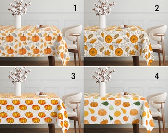 Orange Fall Pumpkins Tablecloth, Fall Pumpkin Design Dining Room Tablecloth, Farmhouse Decor, Any Custom Size Tablecloth, Thanksgiving Gift