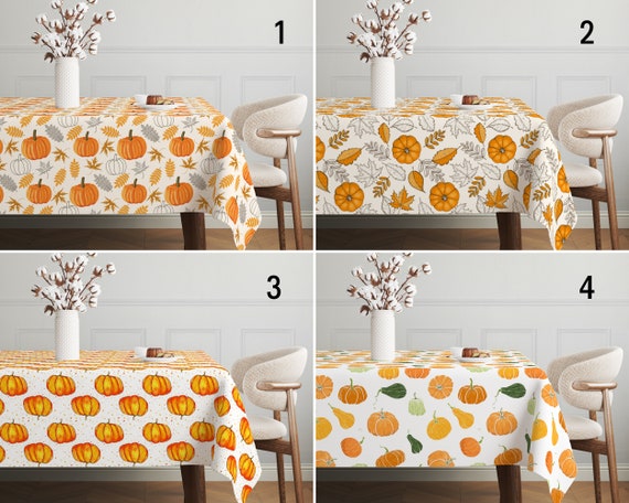 DII Herbst-Tischdecke Bauernhaus-Stil – 152x271 Cm, 100% Baumwolle, Kürbiskaro-Design, Orange/Grau