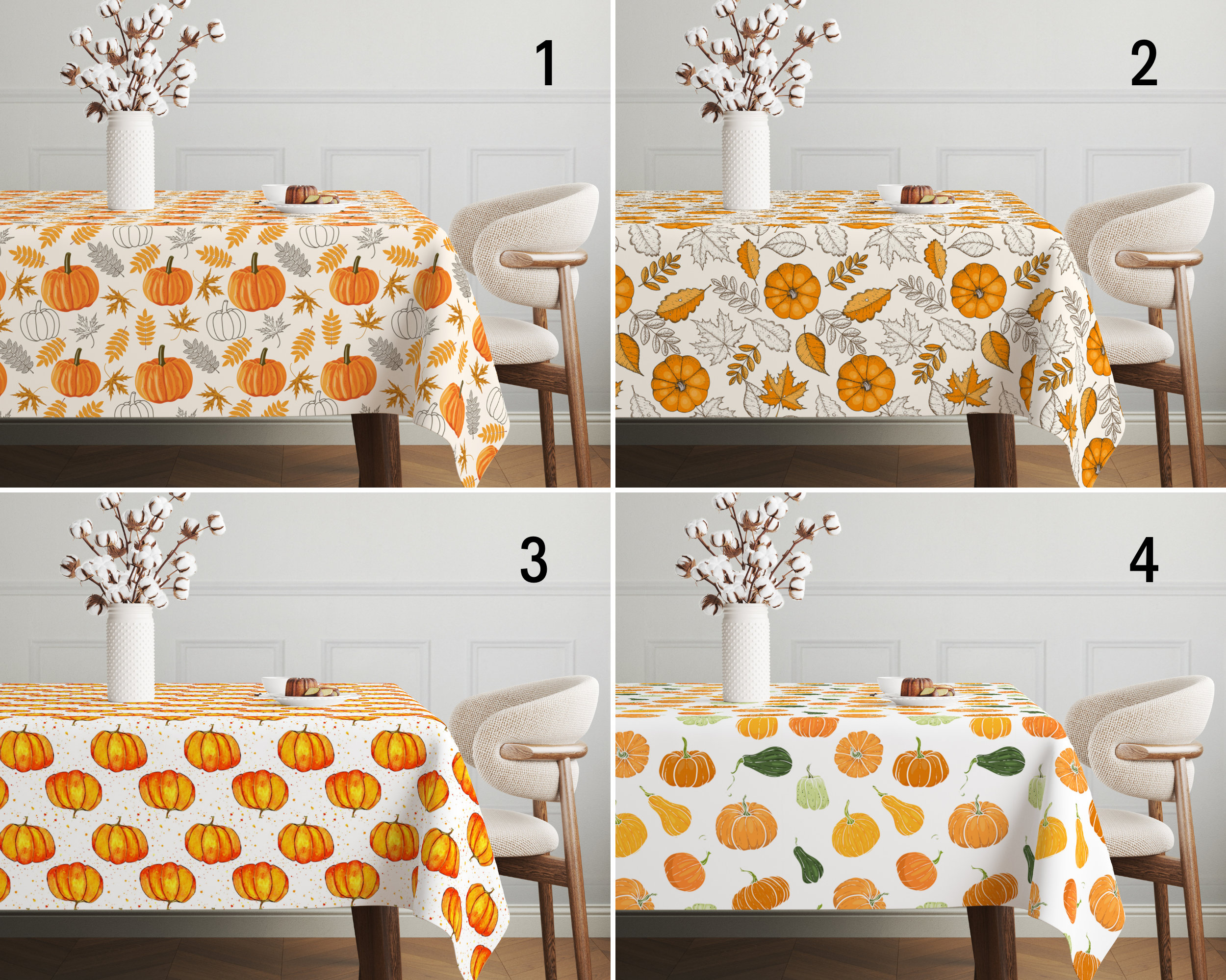 DII Herbst-Tischdecke Bauernhaus-Stil – 152x271 Cm, 100% Baumwolle, Kürbiskaro-Design, Orange/Grau