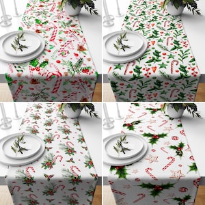 Christmas Table Runner, Candy Cane Runner, Red Xmas Kitchen Decor, Christmas Tablecloth, Holiday Decoration, Handmade Table Runner
