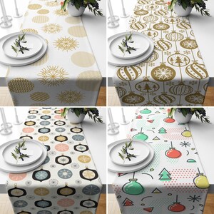 Christmas Ornaments & Snowflakes Runner, Xmas Holiday Table Runner, Winter House Decor, Dining Room Decor, Party Decor, Noel Tablecloth