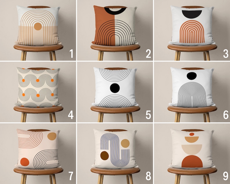 Örngott i 50-talets moderna stil, boho abstrakt örngott, geometriskt svart och terrakotta kuddfodral, vardagsrumsinredning, kudde i valfri storlek bild 1