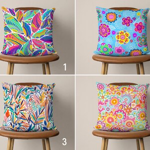 Abstract Vivid Floral Pillow Case, Blue Pink Flower Pattern Cushion Cover, Vibrant Summer Pillow Cover, Any Size Pillow, Eclectic Home Decor