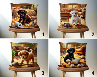 Cute Playful Puppy Throw Pillow Cover, Pretty & Funny Dogs Cushion Cover, Custom Size Animal Pillow Cover, Gift for Dog Mom and Dog Dad