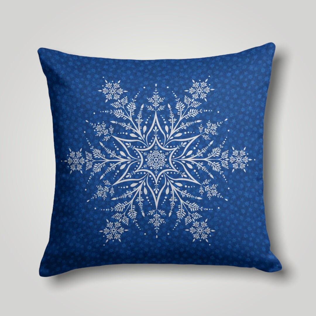 Snowflake Pillow Cover Dark Blue Winter Pillow Case Navy Etsy