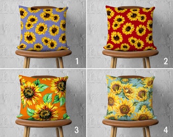 Sunflower Art Pillow Cover, Floral Farmhouse Pillow Case, Sunflower Cushion Cover, Watercolor Art Decor, Any Size Pillow, Summer Decor
