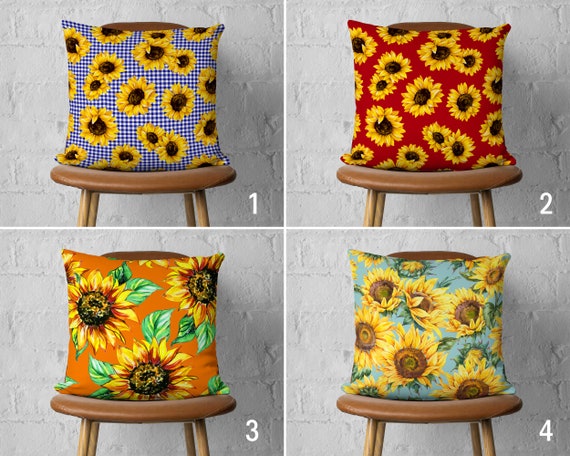 Sunflower Art Pillow Cover, Floral Farmhouse Pillow Case, Sunflower Cushion Cover, Watercolor Art Decor, Any Size Pillow, Summer Decor