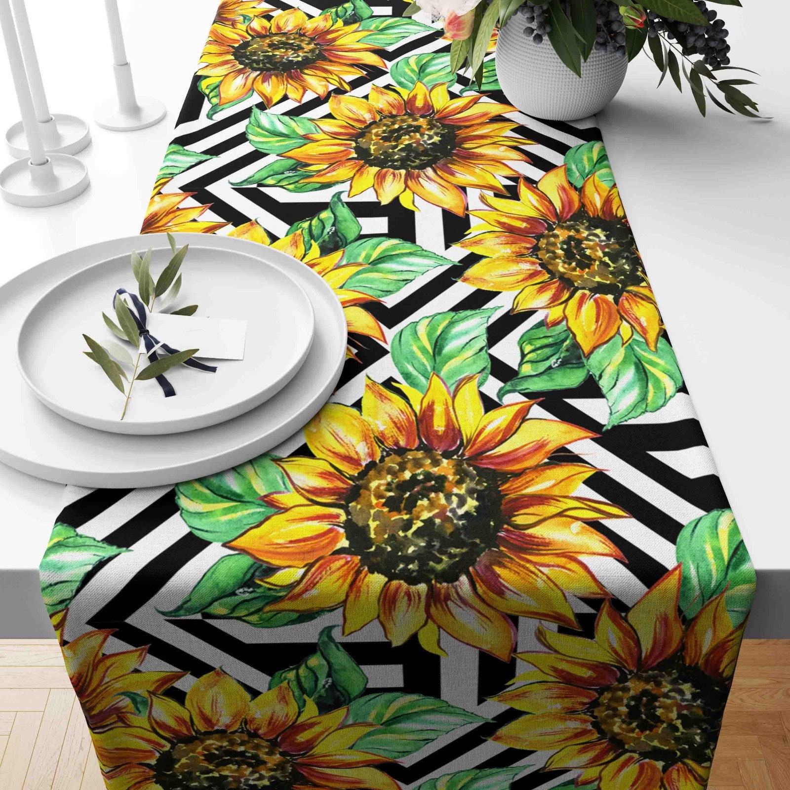 Runner Tavolo Girasoli 33x183cm | Tovaglia Rettangolare Poliestere | Decorazione Stagionale Per Pranzo E Feste - Foto 7