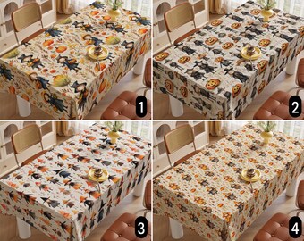 Fall Scarecrows Tablecloth, Autumn Pumpkin Harvest Table Cover, Cozy Dry Leaves Table Cover, Dining Room Decor, Rustic Decor, Halloween Gift