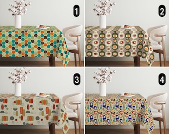Mid Century Modern Boho Tablecloth, Retro Geometric Abstract Tablecloth, Vintage Nostalgic Custom Tablecloth, Farmhouse Dining Room Decor