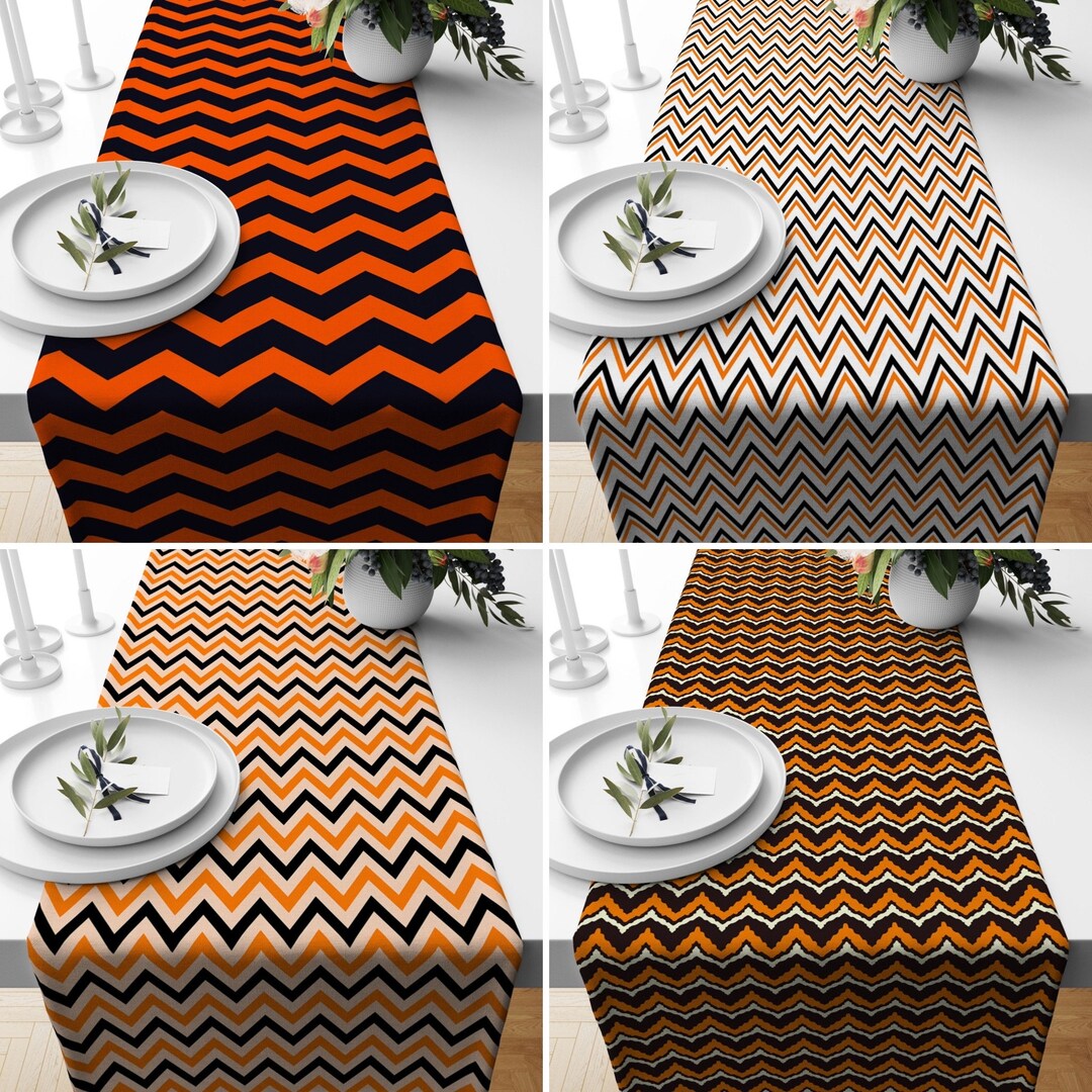 Chevron Table Runner, Black & Orange Halloween Runner, Zigzag Pattern ...