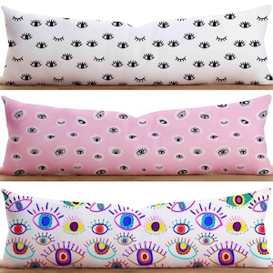 Eyes Pattern Modern Lumbar Pillow Cover, Pink Abstract Minimalist Long Cushion Cover, Playful Pop Art Oversized Bedroom Pillow Cover
