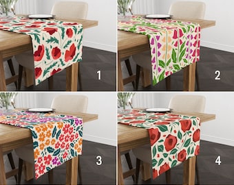Red Poppy Flower Runner, Floral Kitchen Table Runner, Red Tablecloth, Summer Table Cover, Vivid Color Home Decor, All Sizes