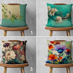 Turquoise & Mint Color Floral Pillow Case, Vibrant Bloomy Cushion Cover, Spring Flowers Accent Pillow Cover, Bedroom Decor, Farmhouse Decor