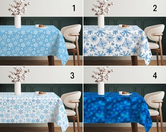 Blue Snowflake Design Tablecloth, Winter Tablecloth, Christmas Home Decor, Kitchen Table Cover, Christmas Gift, All Sizes Custom Tablecloth