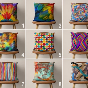 Abstract Colorful Pillow Case, Rainbow Cushion Cover, Bright Vivid Multi-colored Pillow Cover, Farmhouse Decor, Any Size Pillow, Only Cover image 1