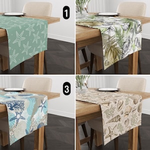 Boho Coastal & Tropical Table Runner, Starfish Seashell Design Marine Life Table Runner, Nautical Summer Table Runner, Beach House Decor