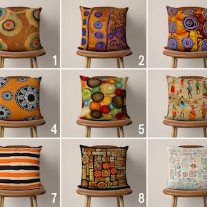 Pomarańczowa abstrakcyjna poszewka na poduszkę, poszewka na poduszkę w stylu boho, poszewka na poduszkę w kółka, poduszka w dowolnym rozmiarze, wystrój boho, poduszka w dowolnym rozmiarze, 28x28 26x26