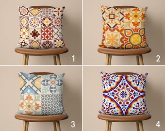 Tile Design Pillow Cover, Moroccan Style Pillow Case, Faience Pattern Cushion Cover, Any Size Pillow, Cover Only, Any Size Pillow, 20x20