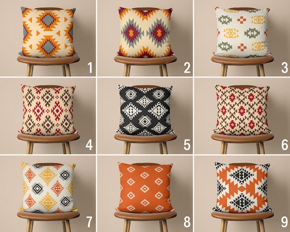Boho Tribal Pattern Pillow Cover, Southwestern Aztec Design Pillow Case, Ethnic Bohemian Rug Print Cushion Cover, Modern Farmhouse Decor