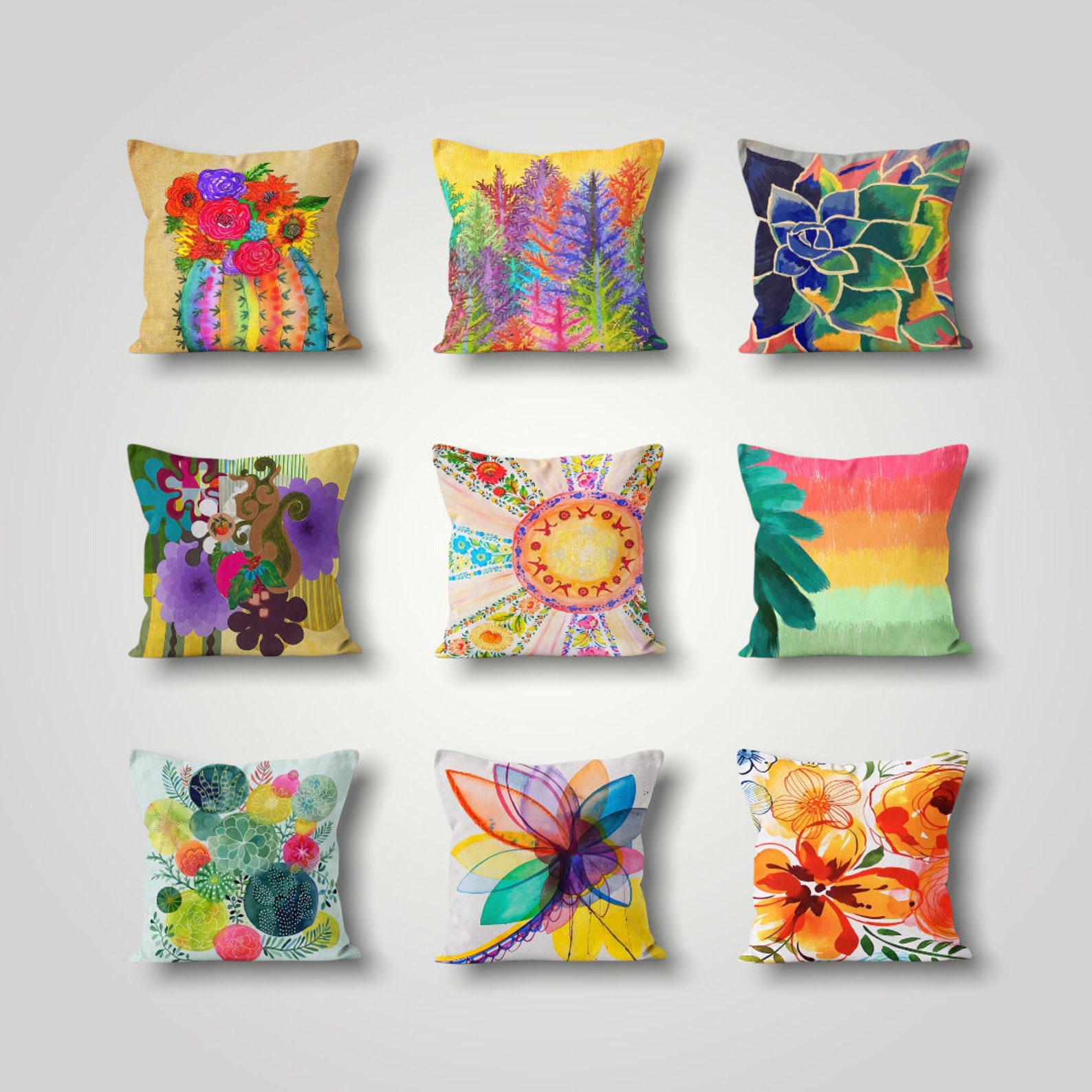 Abstract Colorful Painting Pillow Cover Bright & Vivid Floral Etsy