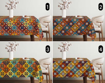 Nappe carrelée marocaine, Nappe méditerranéenne en mosaïques de céramique colorées, Nappe géométrique de luxe colorée, Décoration d'intérieur éclectique