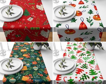 Christmas Tree Table Runner, Holiday Kitchen Runner, Red & Green Home Decor, Table Linens, Handmade Table Runner, Unique Home Decor