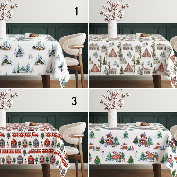 Winter Farmhouse Tablecloth, Snowy Winter Landscape Tablecloth, Christmas Table Cover, Rustic Noel Decor, New Year Decoration, Any Size