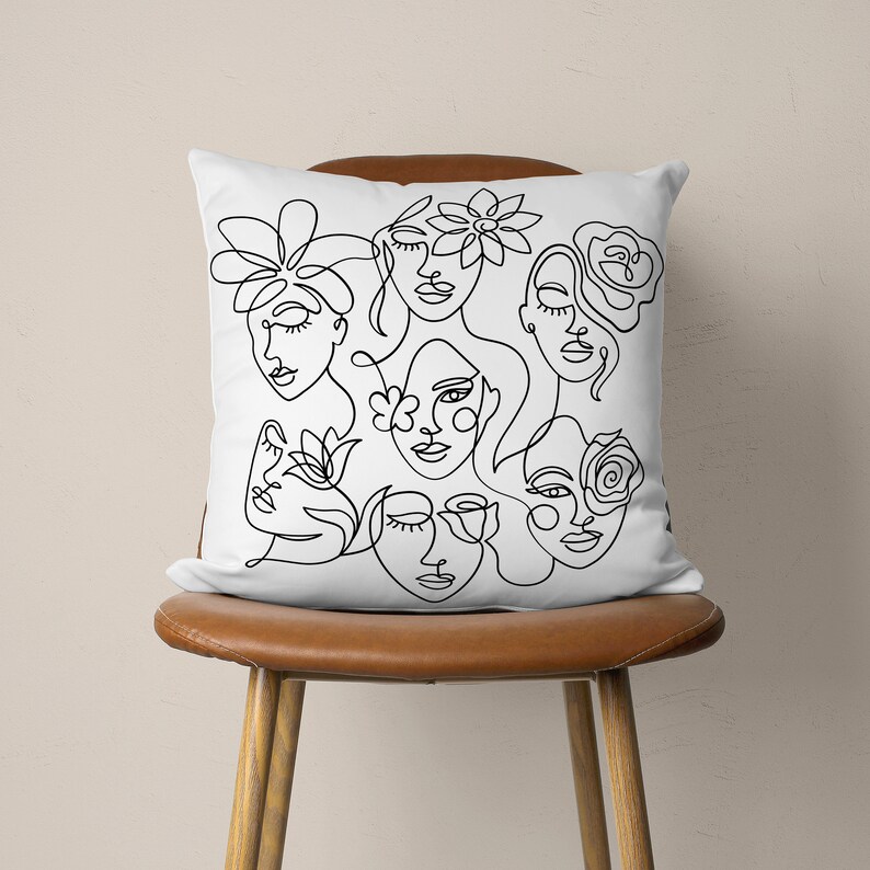 One Line Art Pillow Case Minimalist Pillow Cover Portrait Etsy