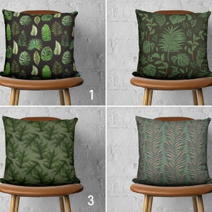 Green Leaves Pillow Cover, Foliaged Pattern Boho Cushion Cover, Bohemian Leafed Throw Pillow Case, Any Size Pillow, Bedroom Decor, 18x18