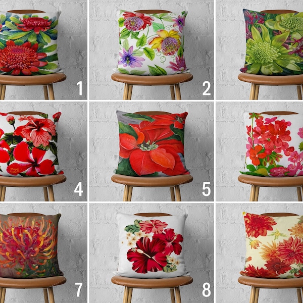 Red Flowers Pillow Case, Floral Painting Pillow Cover, Nature Cushion Cover, Floral Home Decor, Living Room Decor, All Sizes, 18x18 20x20