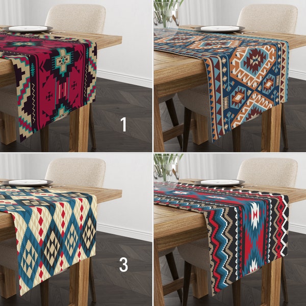 Southwestern Runner, Tribal Ethnic Table Runner, Aztec Print Table Cover, Boho Home Textile, Kilim Design Runner, Authentic Home Decor