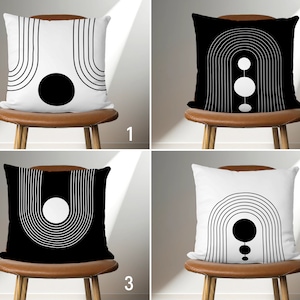 Minimalist Mid Century Modern Throw Pillow Cover, Abstract Black & White Pillow Case, Rainbow Cushion Cover, Contemporary Apartment Decor