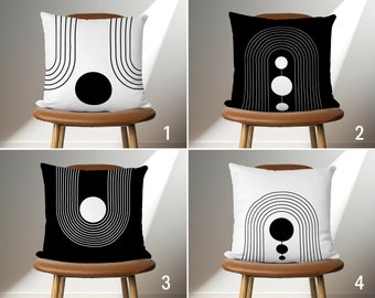 Minimalist Mid Century Modern Throw Pillow Cover, Abstract Black & White Pillow Case, Rainbow Cushion Cover, Contemporary Apartment Decor