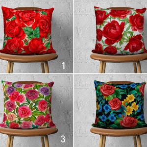 Red Roses Pillow Cover, Floral Throw Pillow Case, Rose Flowers Cushion Cover, Living Room Decor, Farmhouse Decor, Any Size Pillow, 18x18