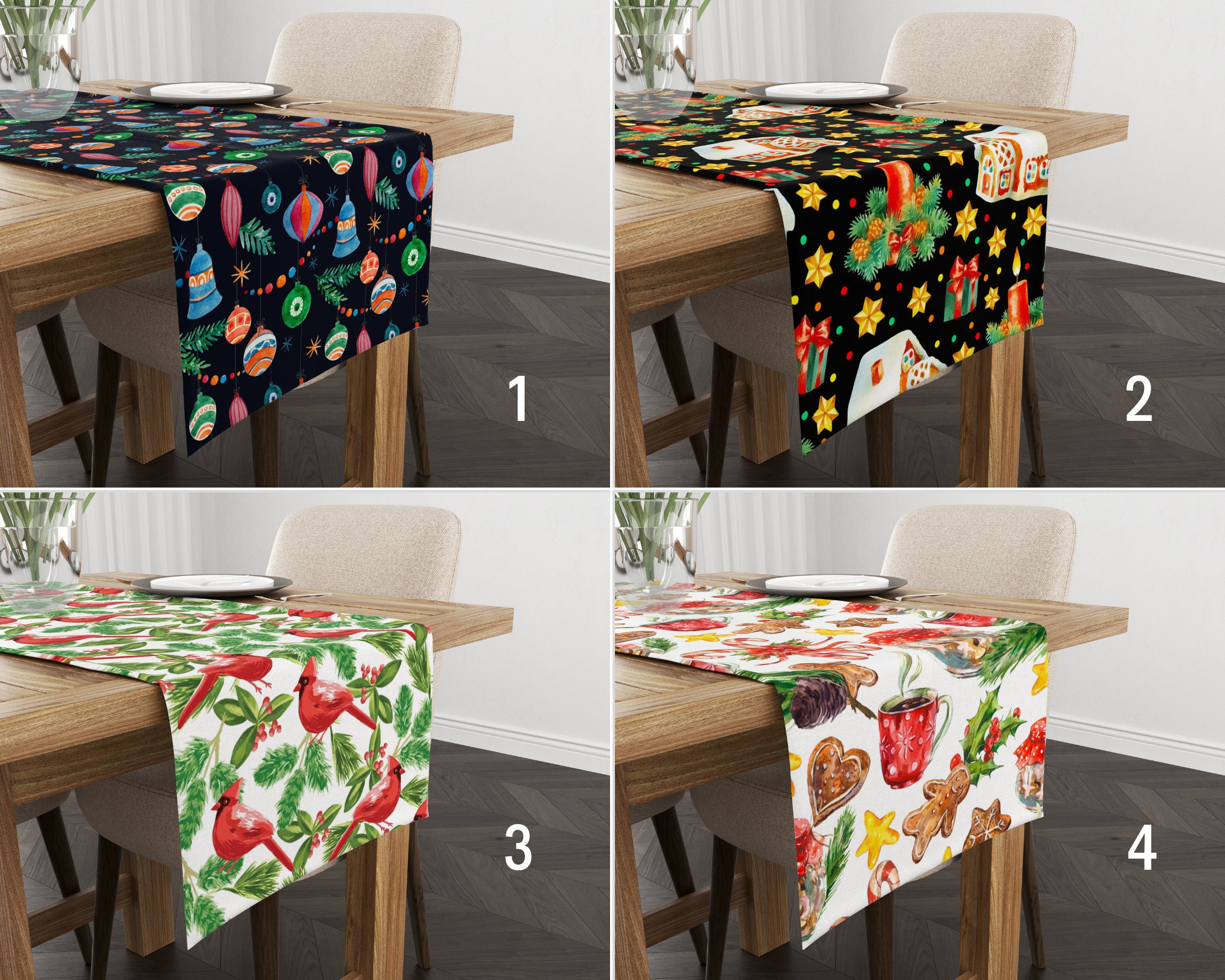 Acogedor corredor de Navidad, alegre corredor de mesa de cocina navideña, decoración de invierno de colores vivos, textil de comedor, corredor de mesa