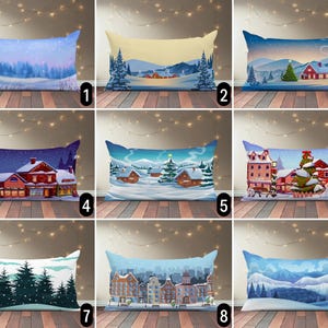 Federa per cuscino con paesaggio invernale innevato, federa per cuscino accogliente per villaggio vacanze, federa per cuscino natalizio, decorazioni natalizie, decorazioni per capodanno, dimensioni personalizzate
