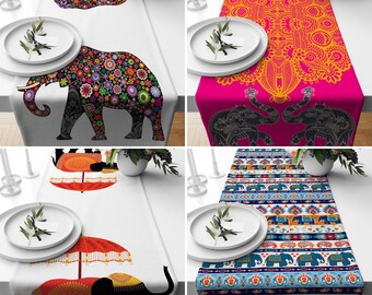 Caminho de mesa étnico animal, corredores boho elefantes, toalhas de mesa africanas, decoração de cozinha para casa, corredores de qualquer tamanho, corredor de peça central
