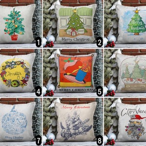 Federa per cuscino natalizia moderna, federa per cuscino con albero di pino e ornamenti, federa per cuscino con Babbo Natale e ghirlanda natalizia, decorazione invernale festosa, 16x16