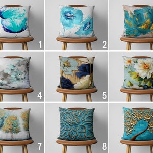 Blue Paintings Throw Pillow Covers, White Flowers Cushion Cover, Floral Summer Pillows, Any Size Pillow, Cover Only, Handmade Pillow, 18x18