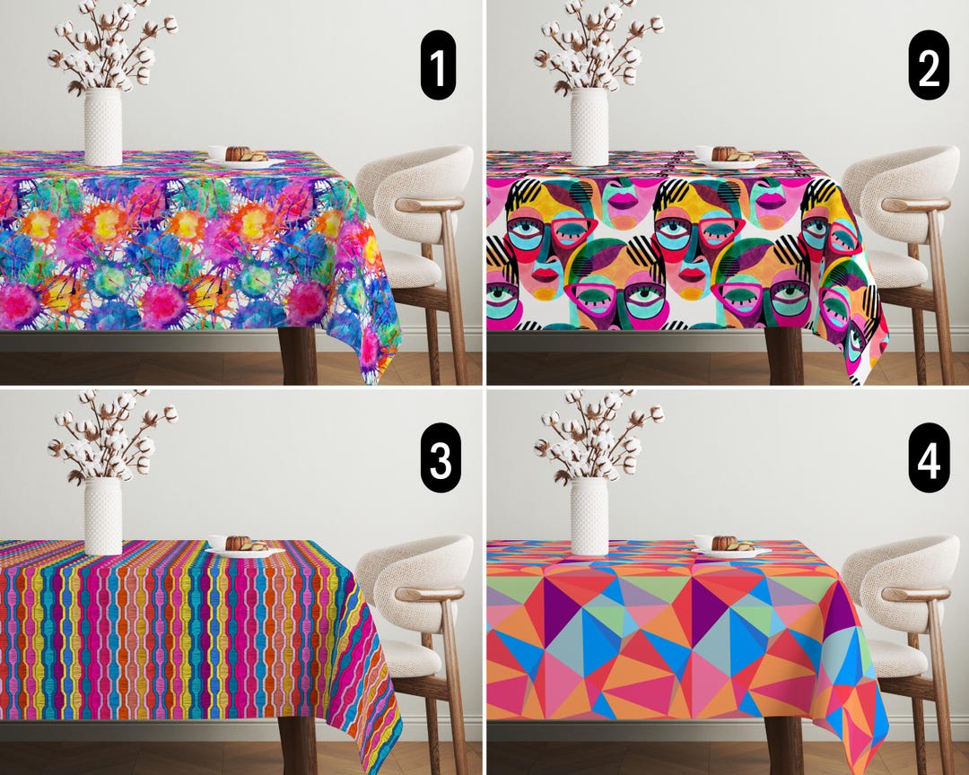 Pink Tablecloth Pattern Abstract Vibrant Pink Blue Tablecloth, Vivid Modern Colorful Pop Art ...