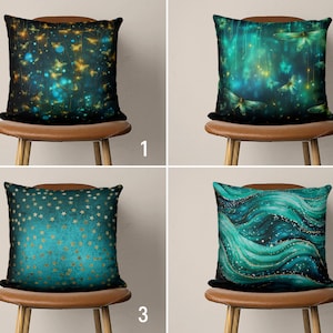 Marble & Dragonfly Design Pillow Cover, Dark Teal Blue Abstract Pillow Case, Luxury Couch Cushion Cover, Apartment Decor, Only Cover, 20x20