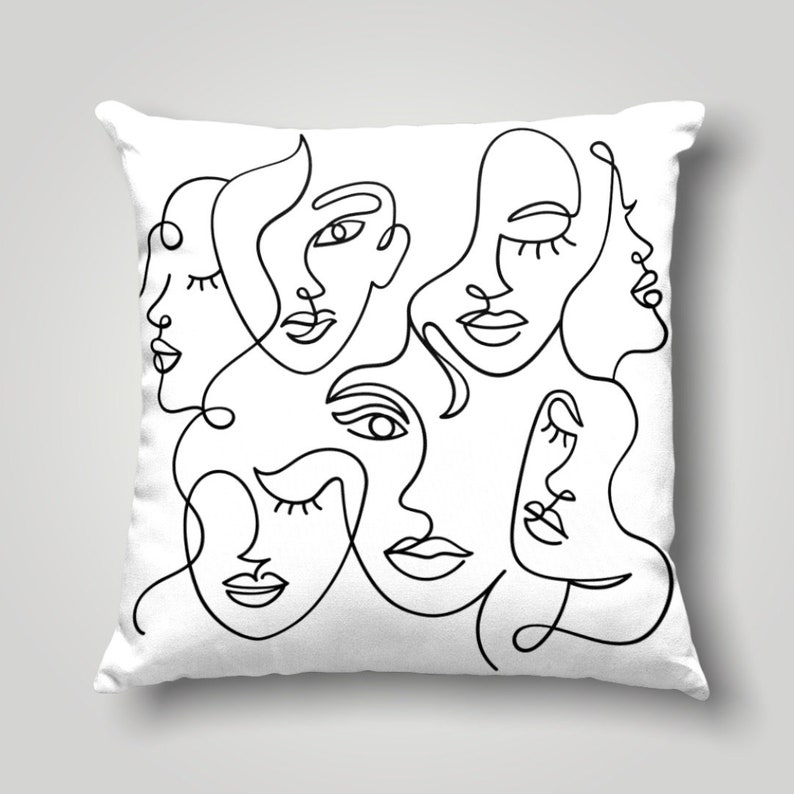 One Line Art Pillow Case Minimalist Pillow Cover Portrait Etsy