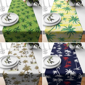 Palm Tree Pattern Table Runner, Tropical Summer Kitchen Runner, Green Blue Color Palms Tablecloth, Beach House Decor, Exotic Table Linens