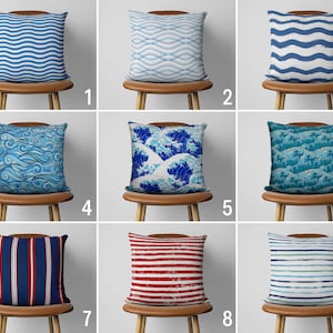 Sea Waves Pattern Pillow Cover, Blue Marine Wave Design Cushion Cover, Nautical Pillow Cover, Ocean House Decor, Coastal Beach House Decor