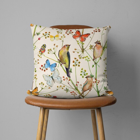Cute Birds on Trees Pillow Cover Spring Throw Pillow Case Little Birds Cushion Cover Any Size Pillow 18x18 20x20 Bedroom Decor Etsy