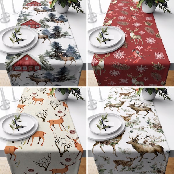 Reindeer Runner, Winter Kitchen Table Runner, New Year's Decor, Christmas Gift, Kitchen Textile, Farmhouse & Cabin Decor, Centerpiece Runner