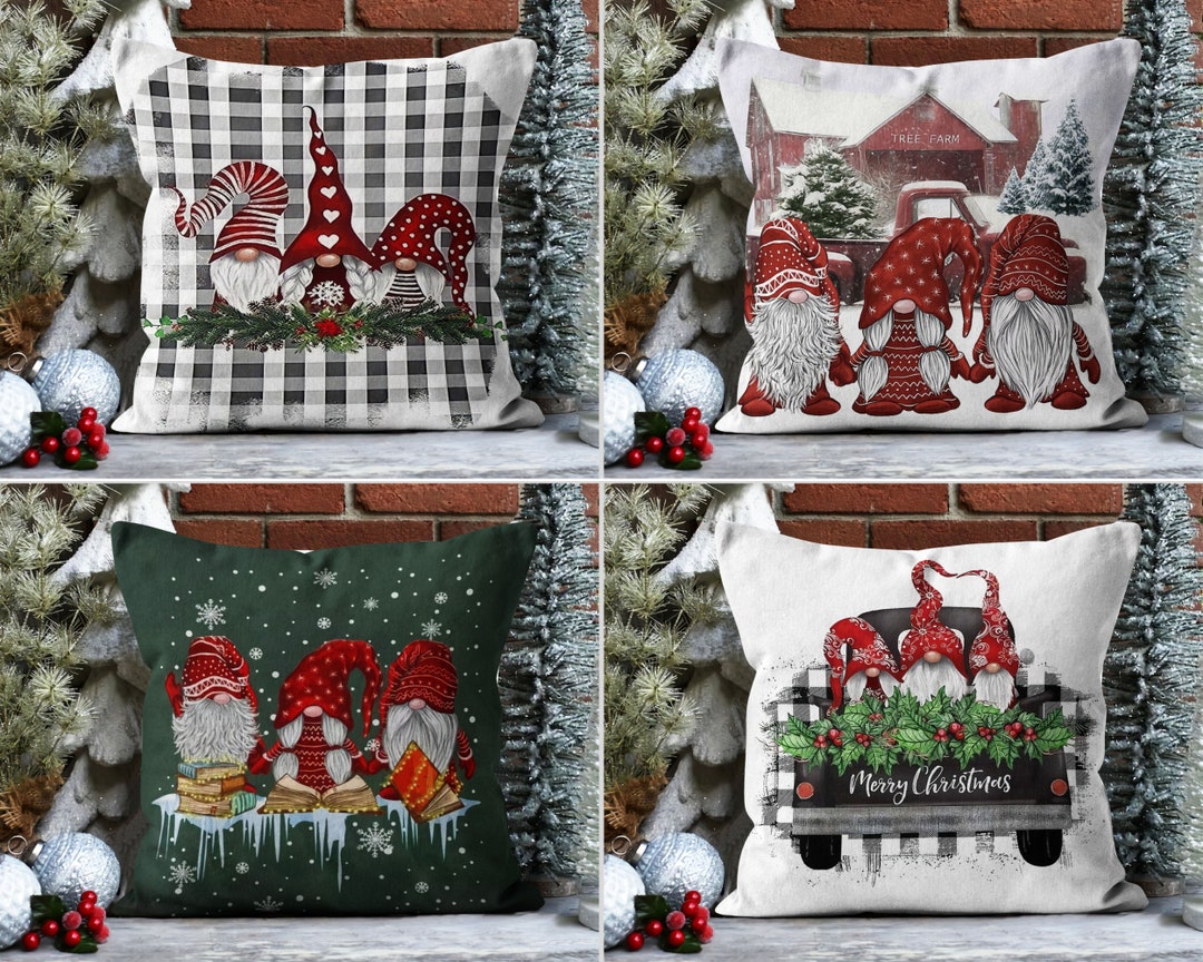 Christmas Gnomes Pillow Cover, Gnomes in Winter Cushion Cover, New Year