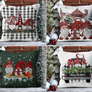 Christmas Gnomes Pillow Cover, Gnomes in Winter Cushion Cover, New Year Throw Pillow Case, Any Size Pillow, Farmhouse Decor, 18x18, 20x20